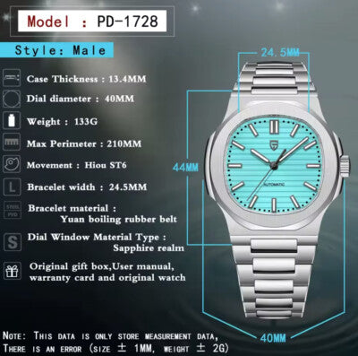 Pagani Design PD-1728 40 mm Männer Sport Saphir Edelstahl Uhr Reloj Hombre