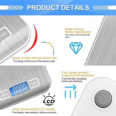 Digitale Küchenwaage 5kg LCD 1g Präzise Elektronisch Lebensmittel Skala Kochen