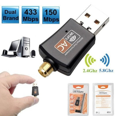 AC 600Mbps WLAN Stick Dual Band 2.4GHz/5GHz WIFI Dongle USB Wireless Adapter PC