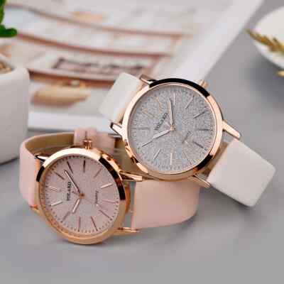 Damen Frauen Uhr Armbanduhr Quarz Leder Edelstahl Weiß Luxus