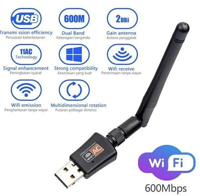 AC 600Mbps WLAN Stick Dual Band 2.4GHz/5GHz WIFI Dongle USB Wireless Adapter PC