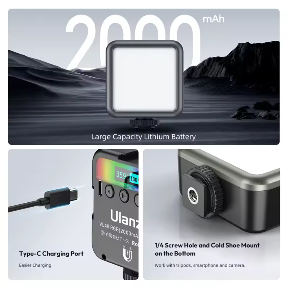 Ulanzi VL49 Mini RGB LED Videoleuchte 2700K-9000K Fotografie Studioleuchte