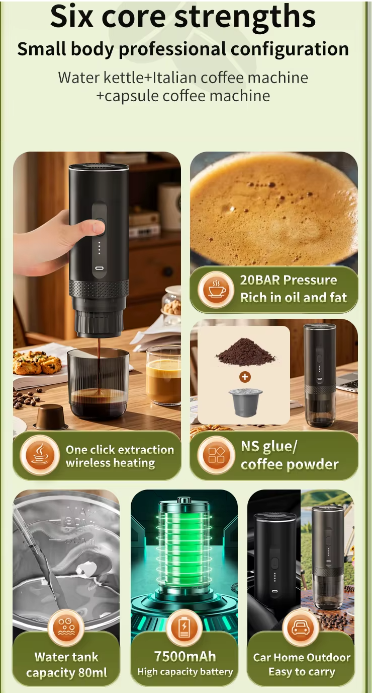 Tragbare Espressomaschine Kaffee Espresso Maschine kabellos Kapseln Kaffeepulver