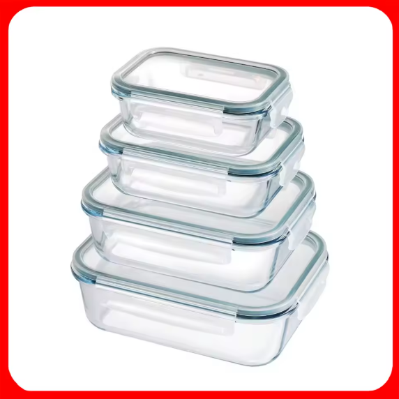 Frischhaltedosen 4-er Set Glas Brotdose Lunchbox mikrowellengeeignet