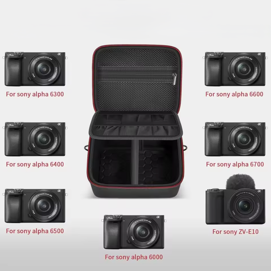 Kameratasche Umhangetasche für Sony A6700 Alpha ZV-E10 mit Objektiv Hartschale