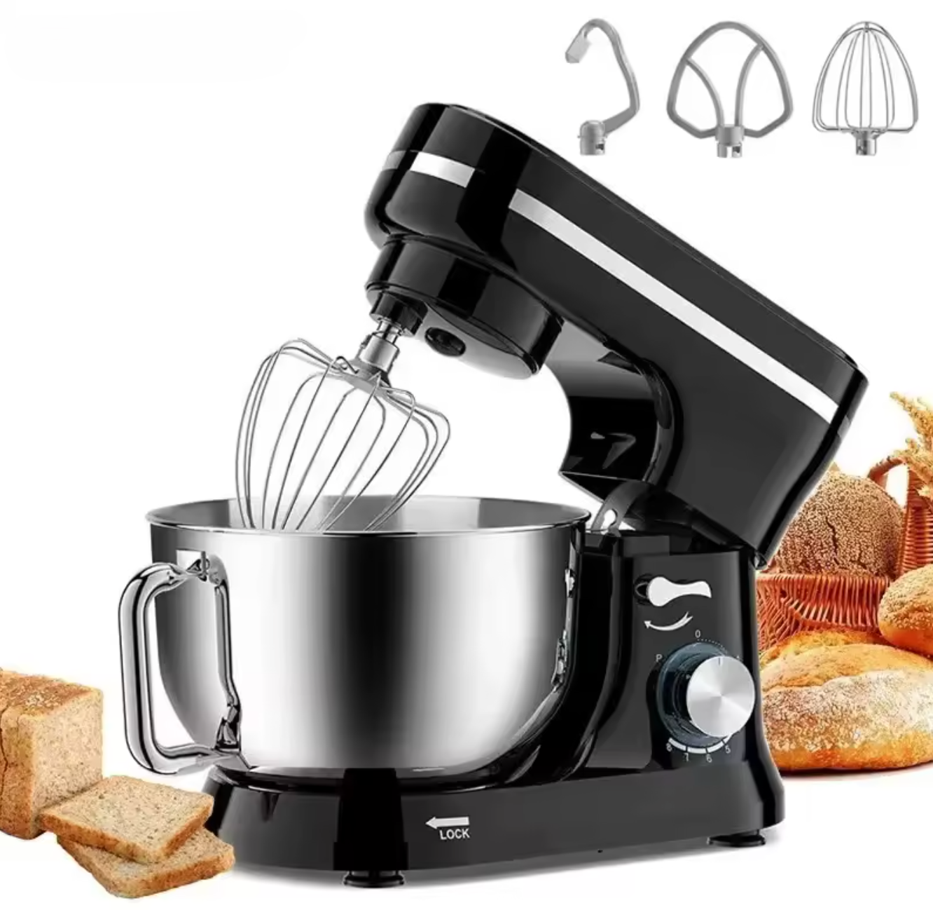 4,5L Küchenmaschine Teigknetmaschine Küchenmixer mit Knethaken und Rührbesen