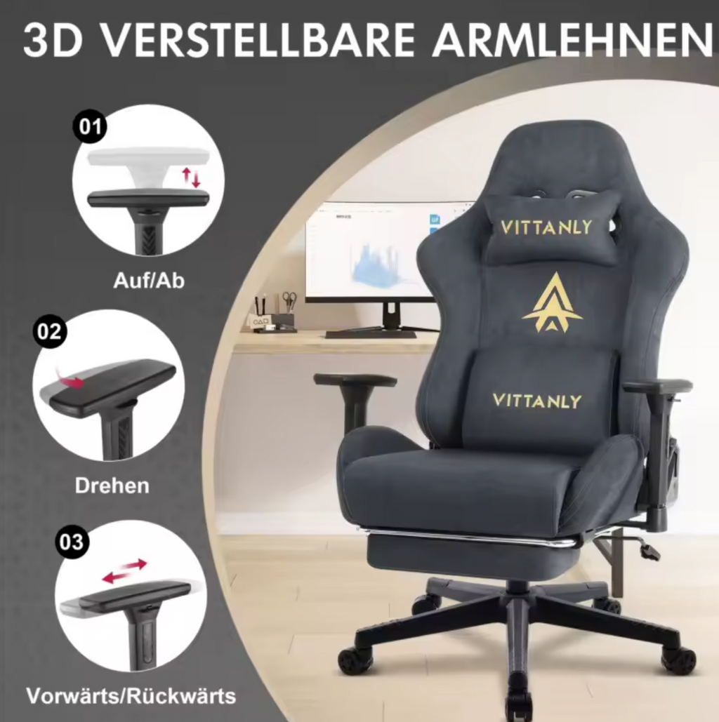 Gamingstuhl Bürostuhl Schreibtischstuhl Computerstuhl Lederimitat Ergonomisch