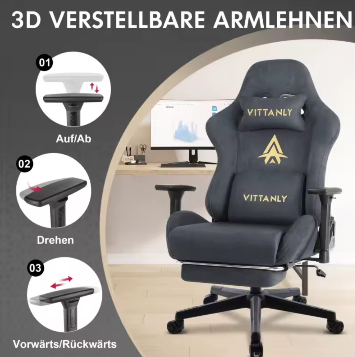 Gamingstuhl Bürostuhl Schreibtischstuhl Computerstuhl Lederimitat Ergonomisch