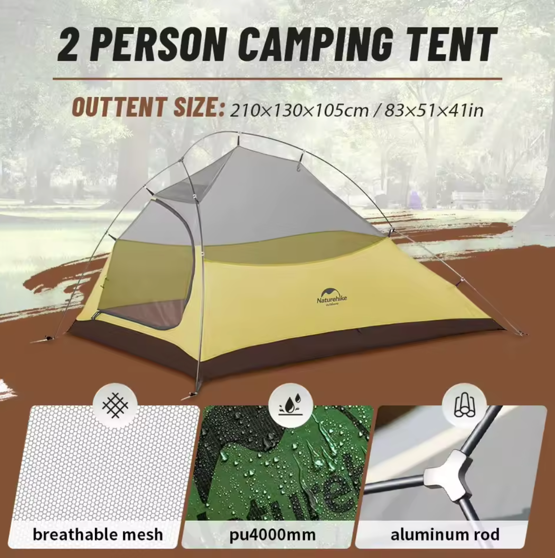 Naturehike Cloud Up 2-Personen-Zelt Doppelzelt Campingzelt Ultraleicht Kompakt