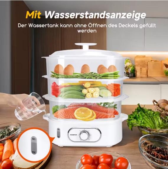 Elektrischer Dampfgarer 12L Aigostar BPA Frei 900 W 3 Etagen