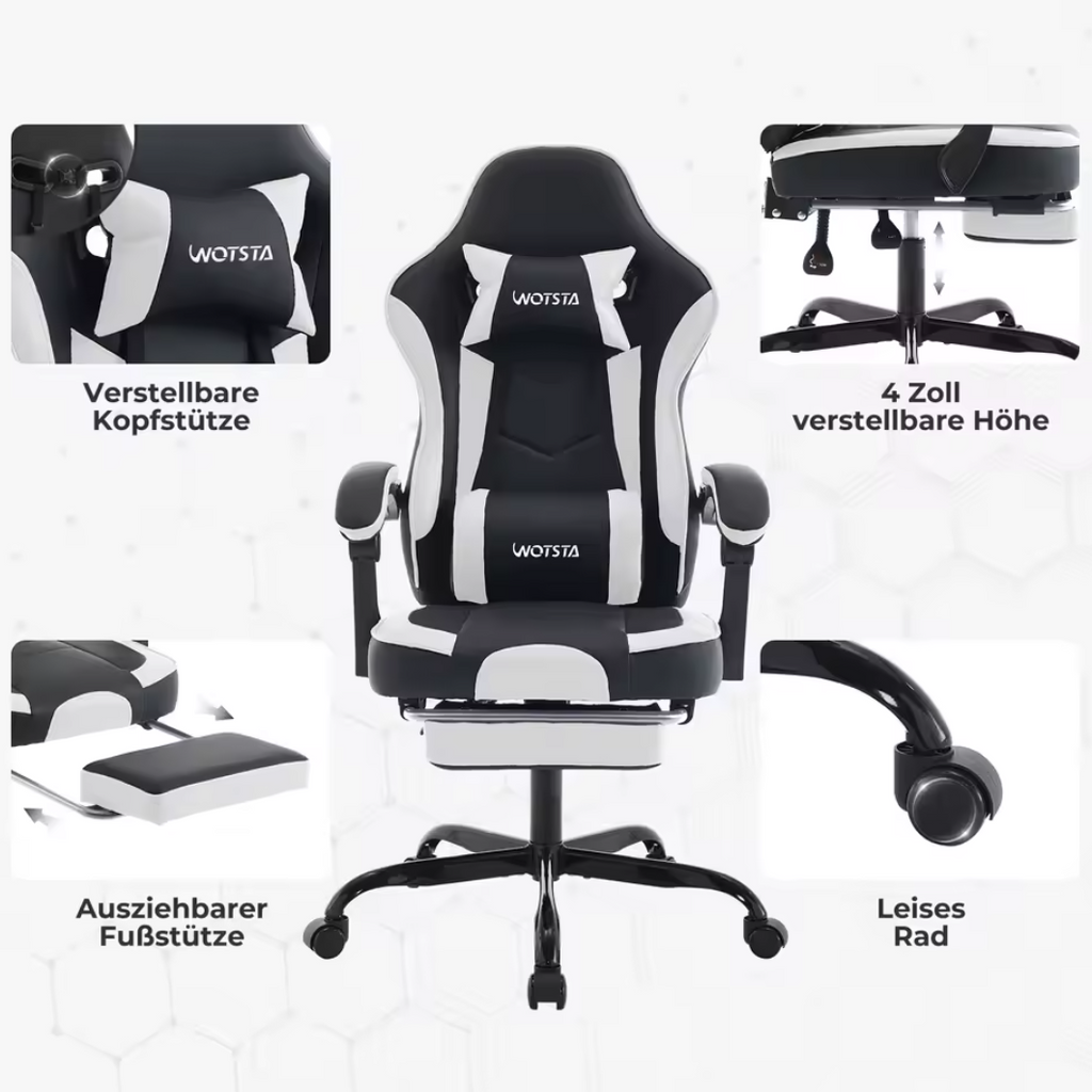 Gamingstuhl Bürostuhl Schreibtischstuhl mit Lendenkissen Lederimitat Ergonomisch