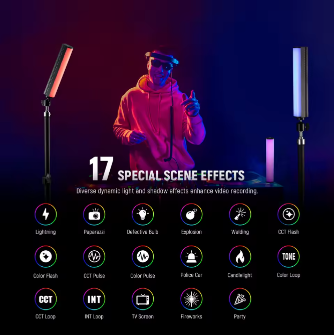 Neewer RGB LED Stablicht Studiolicht 2500-8500K mit Akku Lichtstab Lichteffekte