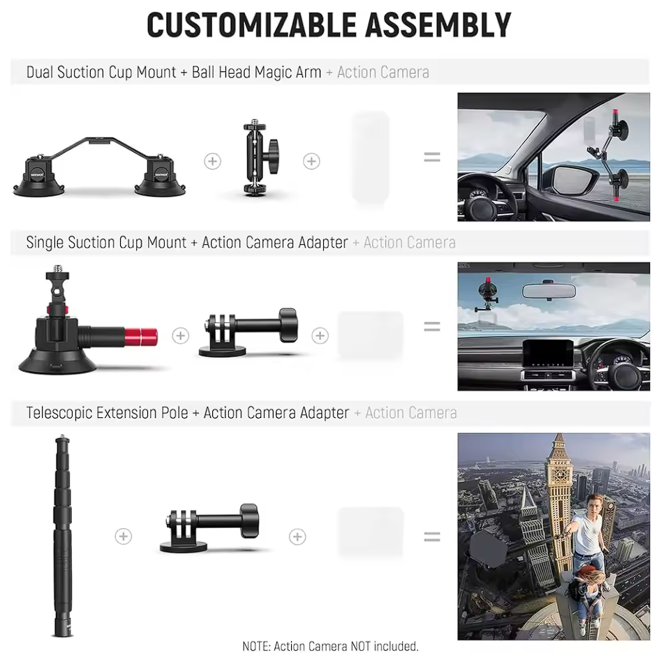 Saugnapf Kamerahalterung Auto für Insta360 X3/X4/X5 DJI Osmo Action Gopro