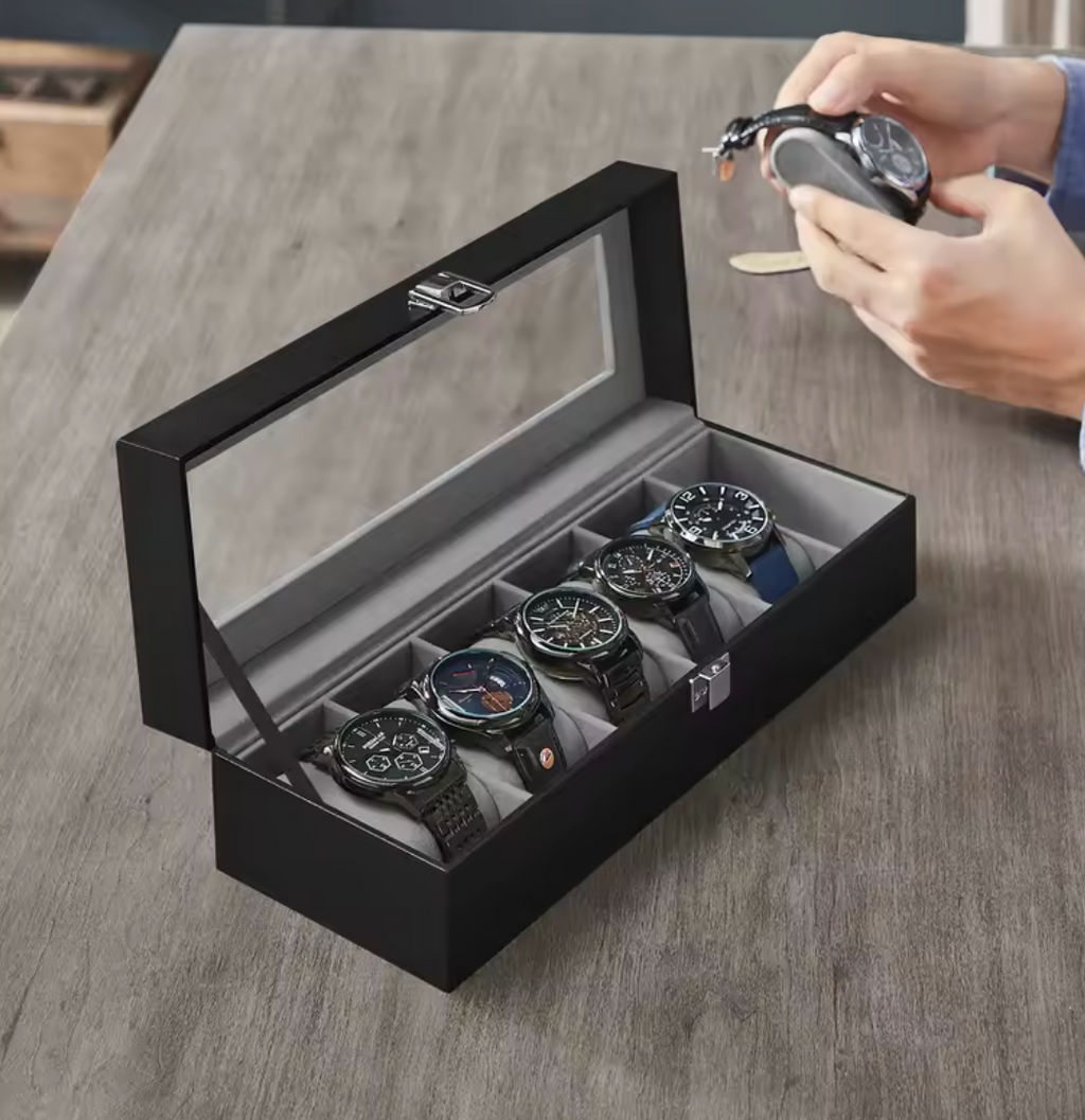 Uhrenbox 6 Uhren Uhrenkoffer Uhrentruhe Songmics Schatulle Glas Uhrenkasten