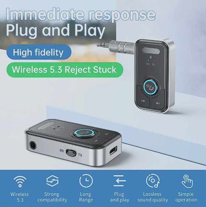 Bluetooth 5.3 Audio Receiver Adapter AUX Kabel Auto 3.5mm Klinke USB Empfänger