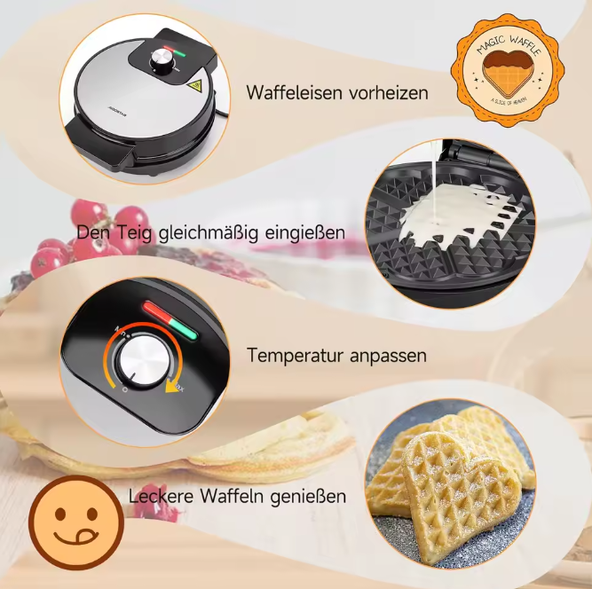 Waffeleisen Waffelautomat Waffelmaker Herzform Waffeln 1000 W Cool Touch