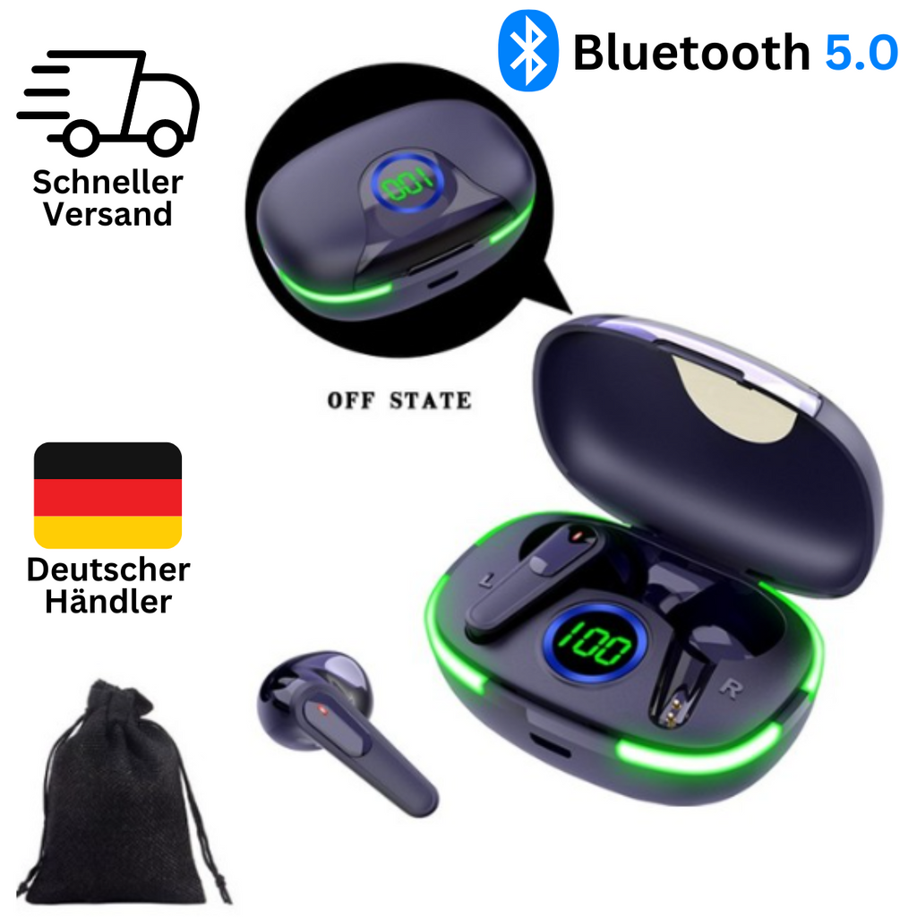 Bluetooth Kopfhörer In Ear kabellos Stereo Ohrhörer Schwarz mit Ladebox NEU