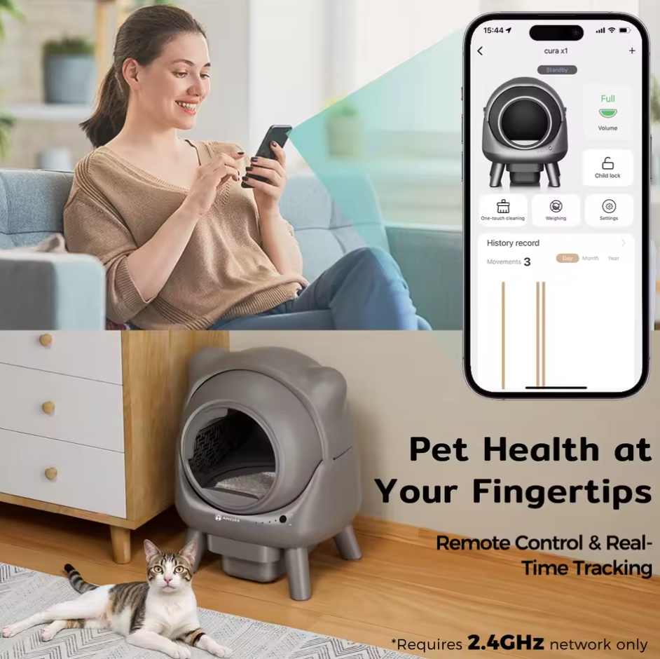 Automatische Katzentoilette Katzenklo Selbstreinigung 60L App Amicura Cura X1
