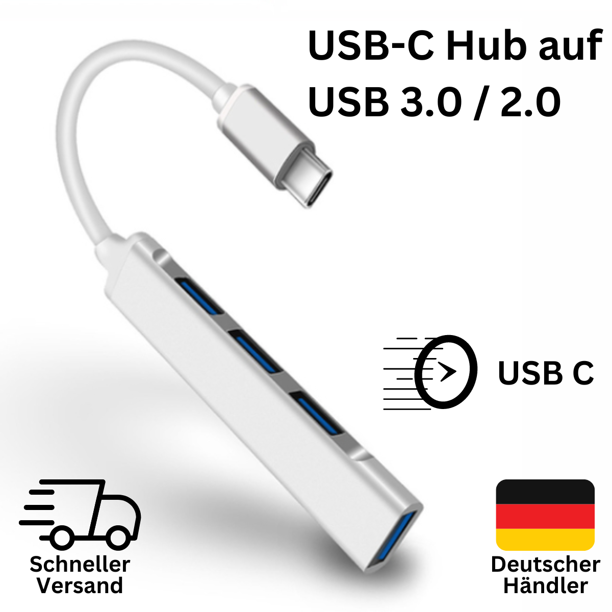 USB-C HUB Verteiler Splitter Typ-C Adapter auf USB 3.0 4Port für Laptop Silber