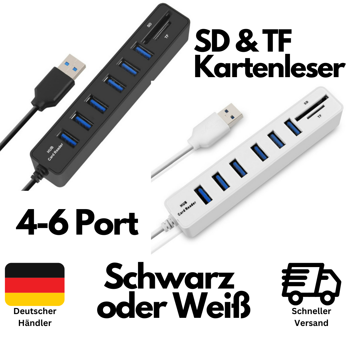USB HUB 6 Port Adapter mit MicoSD & SD-Kartenleser Notebook Laptop PC Macbook