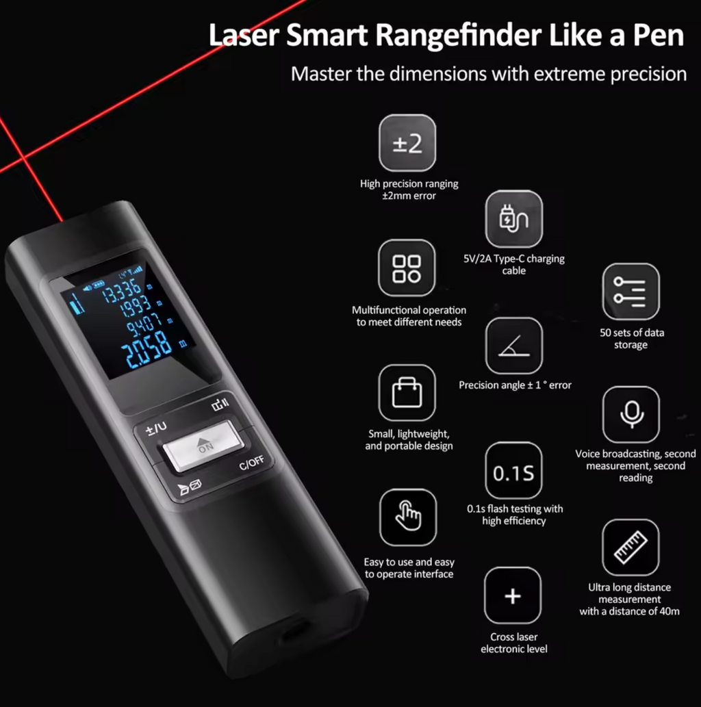 Lasermessgerät Smart Laser Entfernungsmesser Bluetooth bis zu 60m