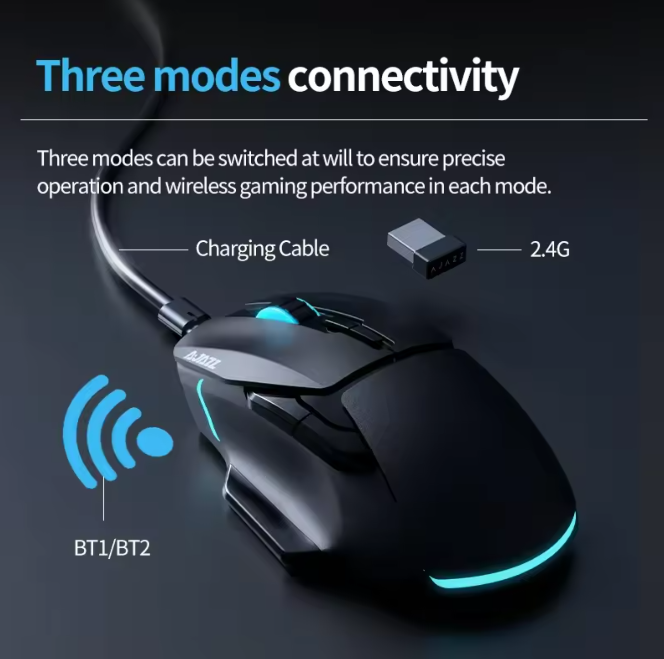Ajazz AJ039 RGB Maus Tri-Mode USB 2,4Ghz Bluetooth 7200 DPI Gaming Maus