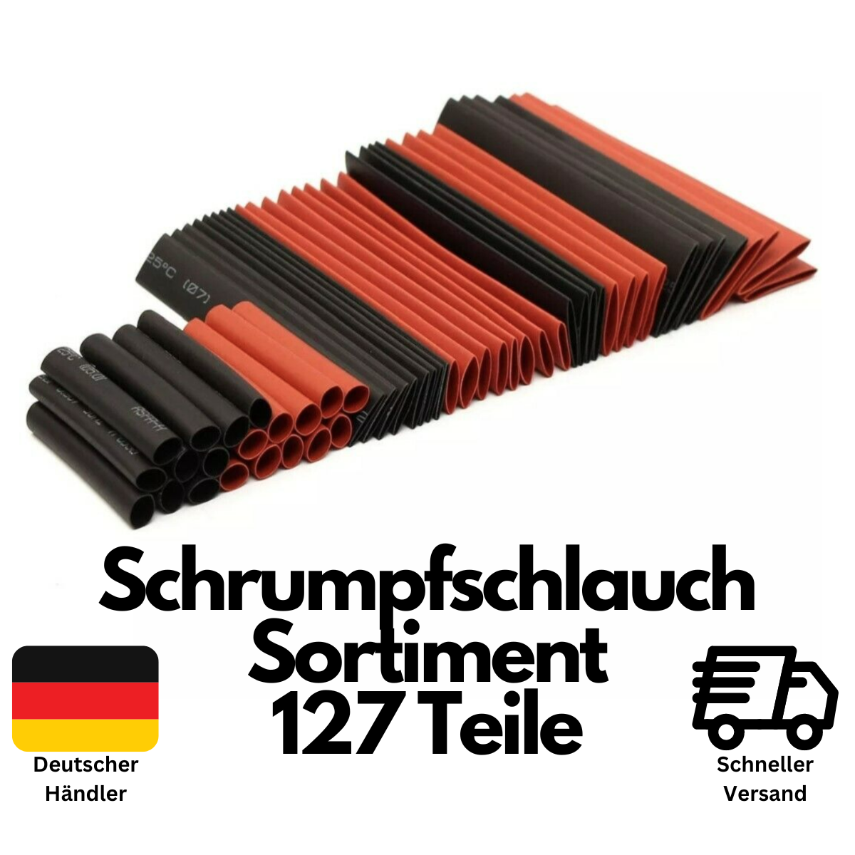 Schrumpfschlauch Set Sortiment, 127-tlg Set Schrumpfschläuche in Schwarz und Rot