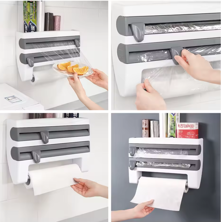 Küchenrollenhalter Wandrollenhalter Folienschneider 6-in-1  Aufbewahrung Küche