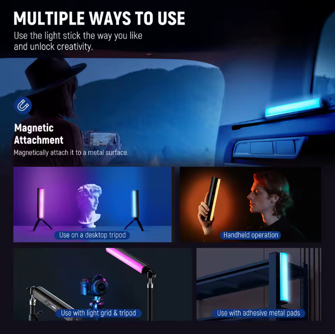 Neewer RGB LED Stablicht Studiolicht 2500-8500K mit Akku Lichtstab Lichteffekte