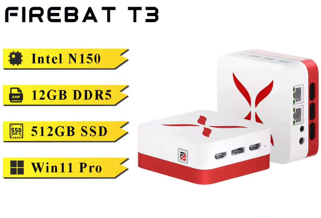 Firebat T3 Mini PC Intel N150 CPU 12GB DDR5 Ram 512GB M.2 SSD Win11