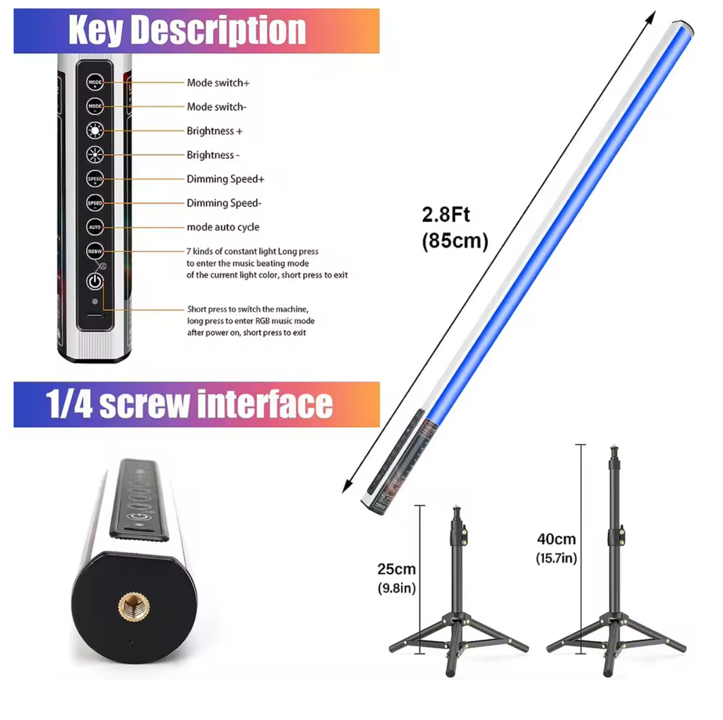 85cm RGB LED Stablicht Set Studiolicht mit Akku Lichtstab Stimmungslicht