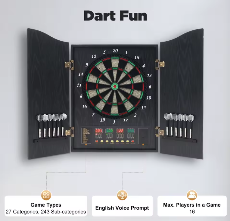 Dartscheibe elektronisch Set LED Display 12 Pfeile Dartboard Kabinett Schrank