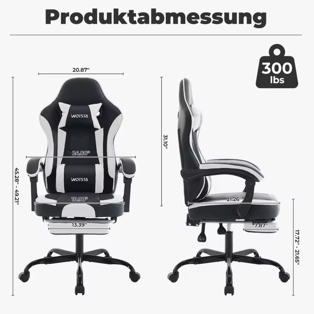 Gamingstuhl Bürostuhl Schreibtischstuhl mit Lendenkissen Lederimitat Ergonomisch