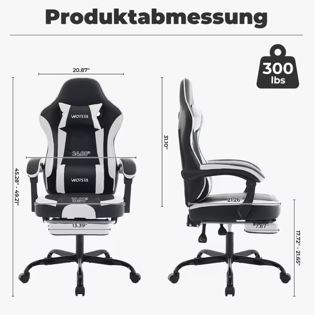 Gamingstuhl Bürostuhl Schreibtischstuhl mit Lendenkissen Lederimitat Ergonomisch