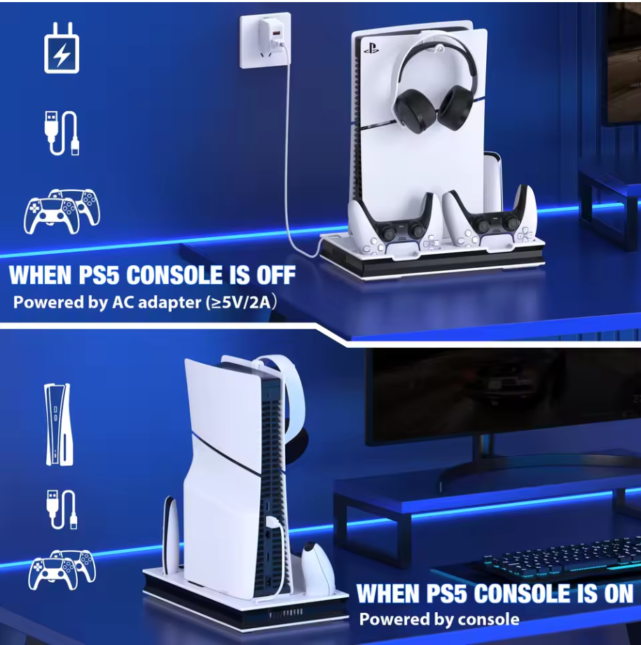 PS5 Pro/Slim Ständer mit Lüfter PS5 Slim Disc & Digital Edition Dock Ladestation