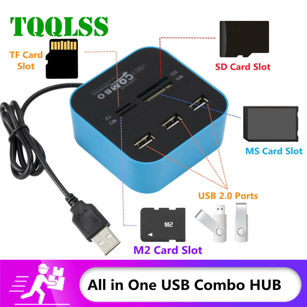 High Speed USB 2,0 Hub 3 Port Mit Kartenleser Mini Hub USB Combo ALL In One