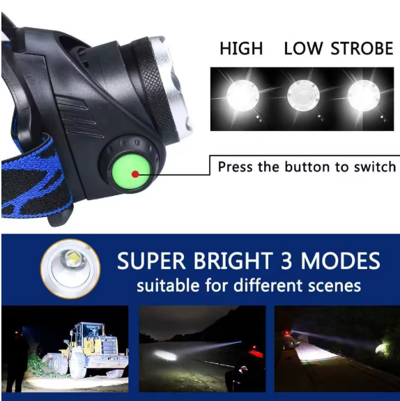 Stirnlampe LED wiederaufladbar Kopflampe USB 10000 Lumen 3 Modi