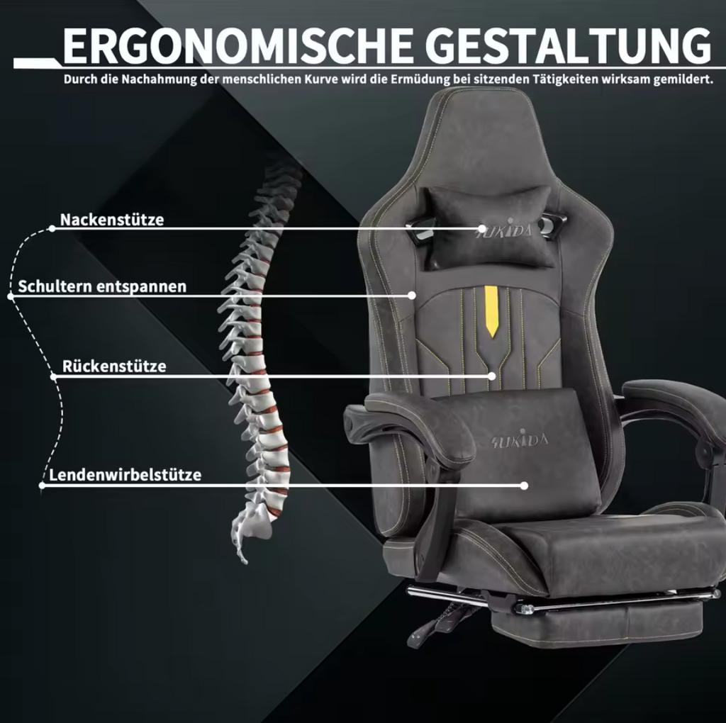 Gamingstuhl Bürostuhl Schreibtischstuhl mit Fußstütze Lederimitat Ergonomisch