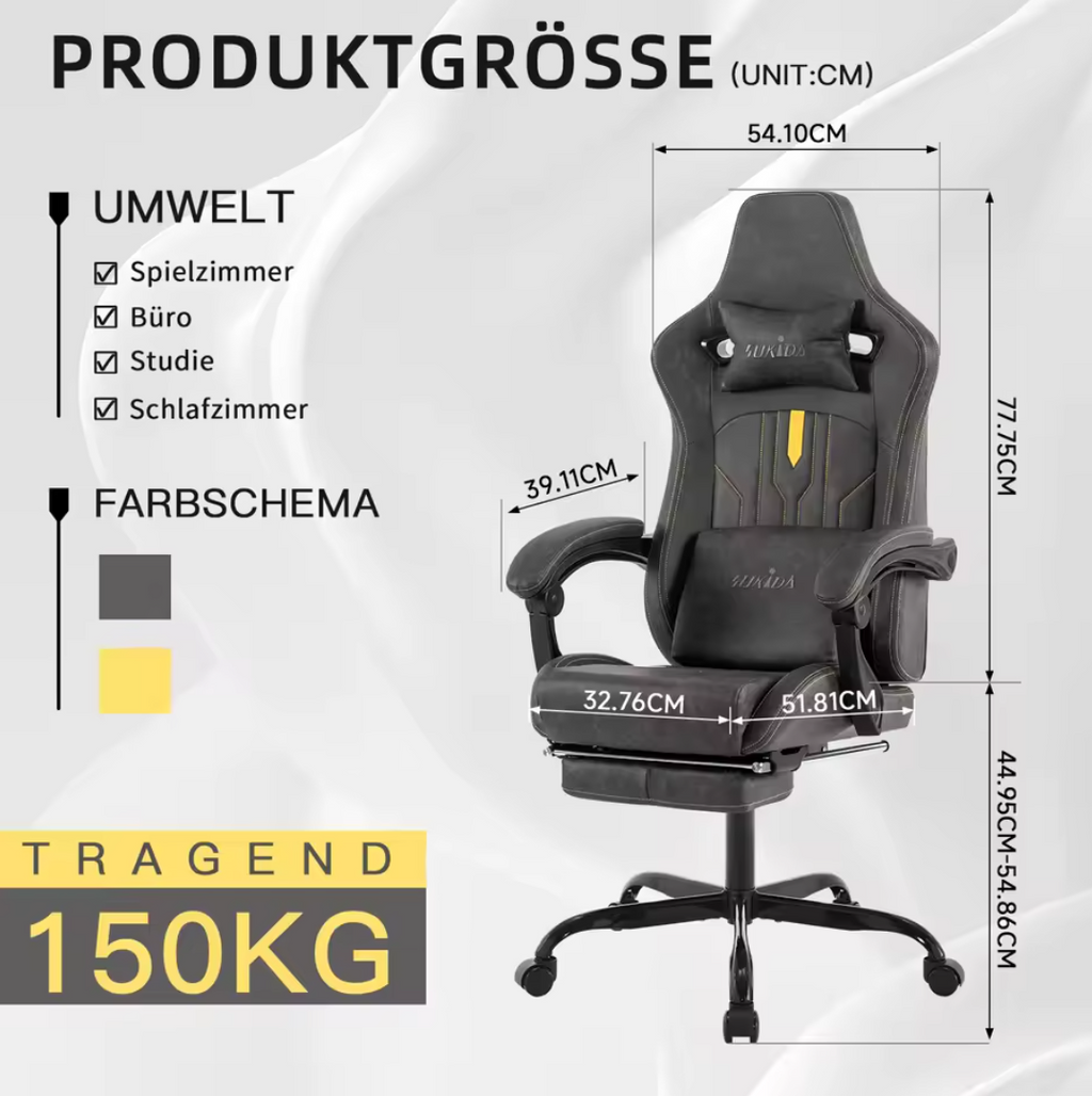 Gamingstuhl Bürostuhl Schreibtischstuhl mit Fußstütze Lederimitat Ergonomisch