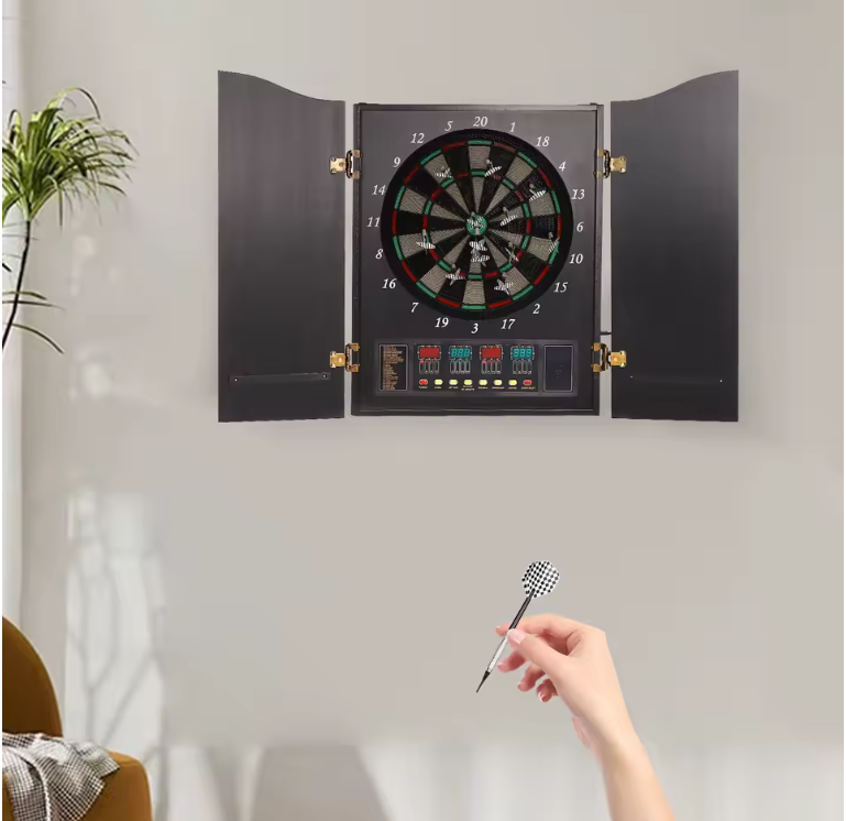 Dartscheibe elektronisch Set LED Display 12 Pfeile Dartboard Kabinett Schrank