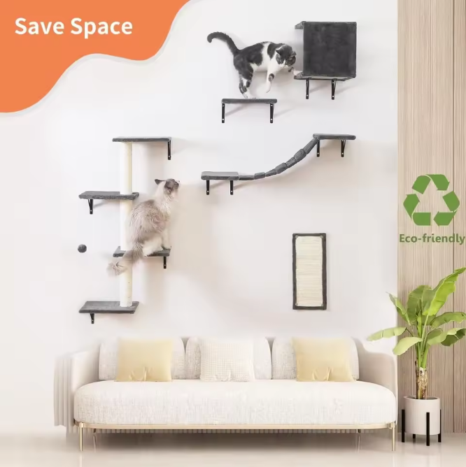 Katzen Kletterwand Set 5-teiliges-Set Wandmontage Kratzbaum Katzenhaus