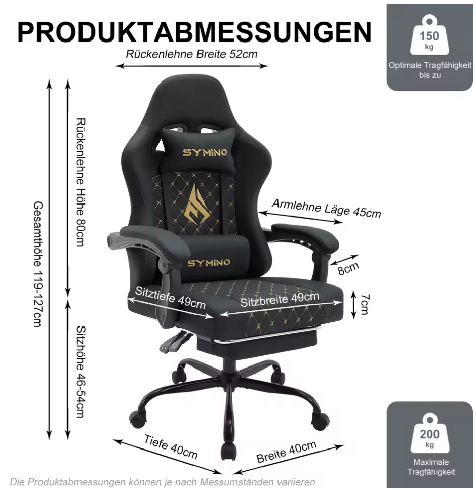 Gamingstuhl mit Fußstütze Bürostuhl Schreibtischstuhl Lederimitat Ergonomisch