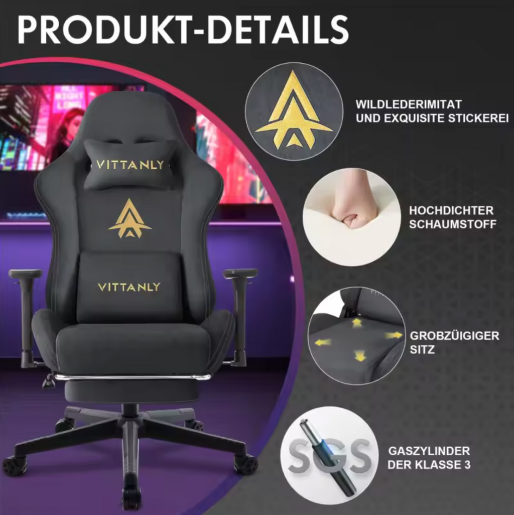 Gamingstuhl Bürostuhl Schreibtischstuhl Computerstuhl Lederimitat Ergonomisch