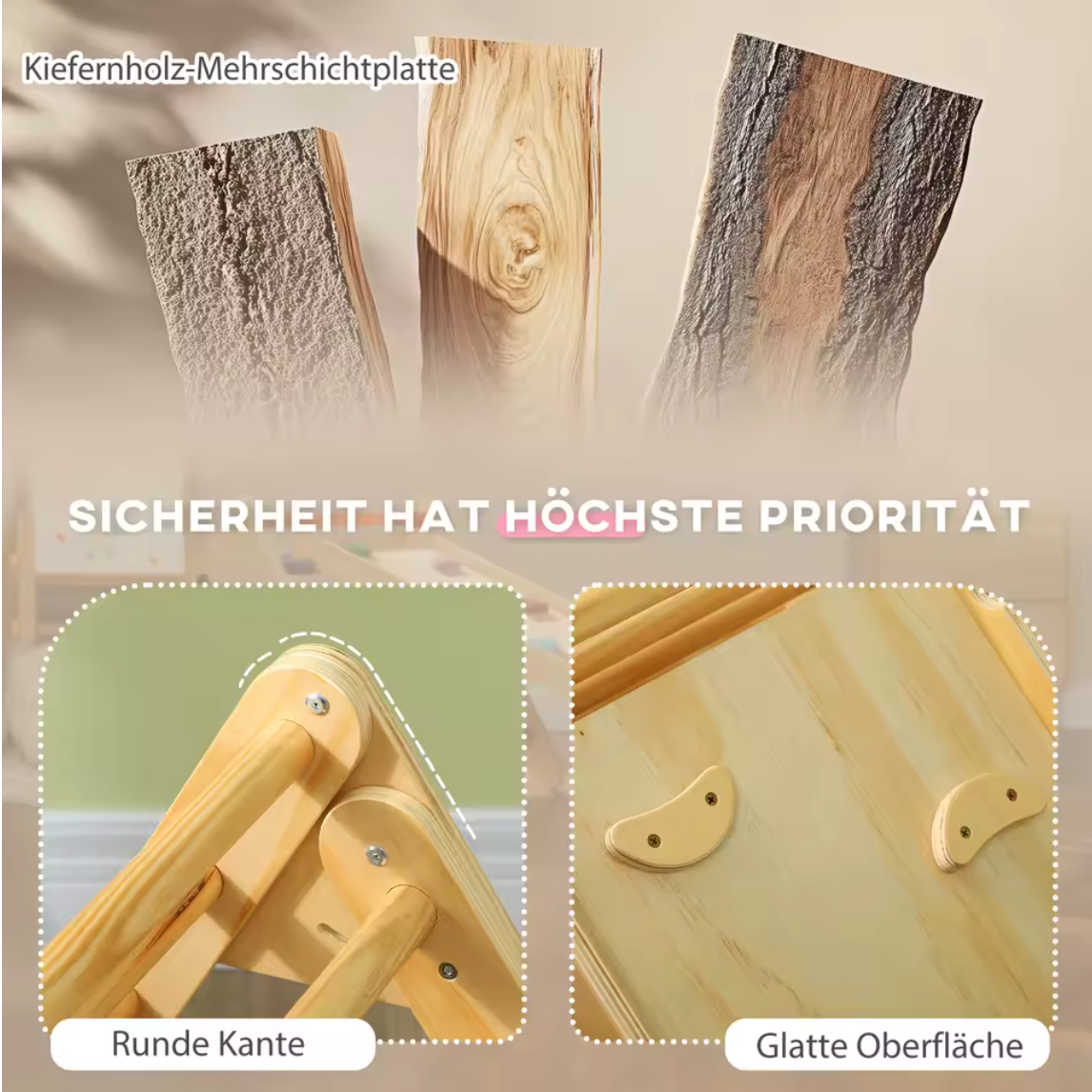 Klettergerüst Kletterdreieck Rutsche Holz Indoor Kinder Kletterleiter
