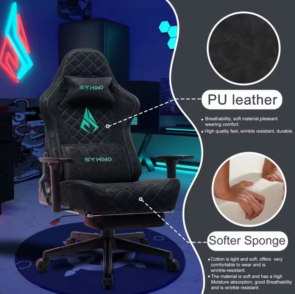 Gamingstuhl mit Fußstütze Bürostuhl Schreibtischstuhl PU Leder Ergonomisch