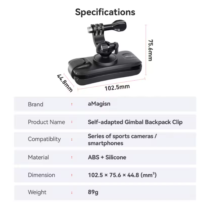 Gimbal Rucksackclip für Action Kamera Actioncam für Insta360 GoPro DJI Universal