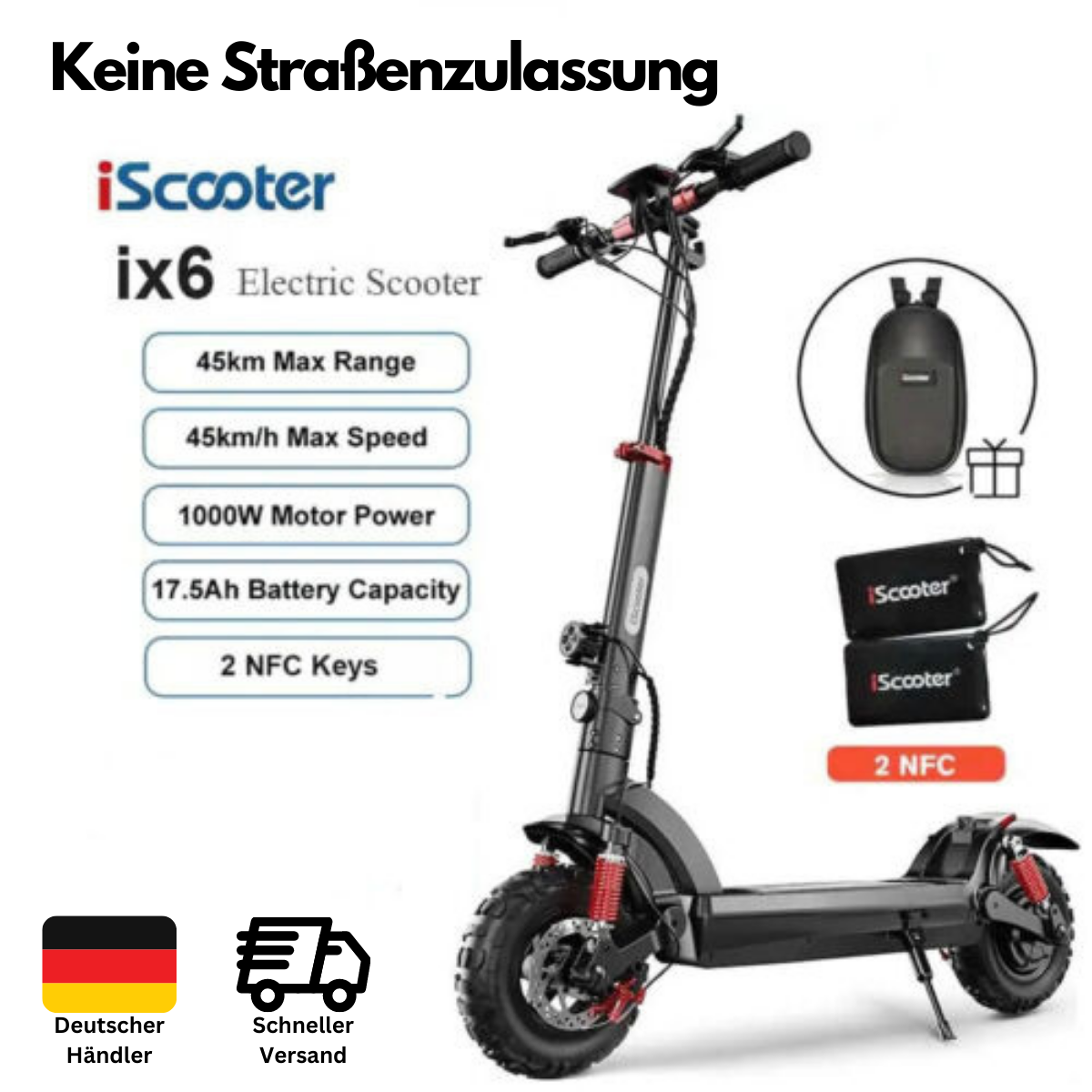 E-Scooter Elektroroller Faltbar Offroad Elektro Roller 10 Zoll iScooter iX6 45km