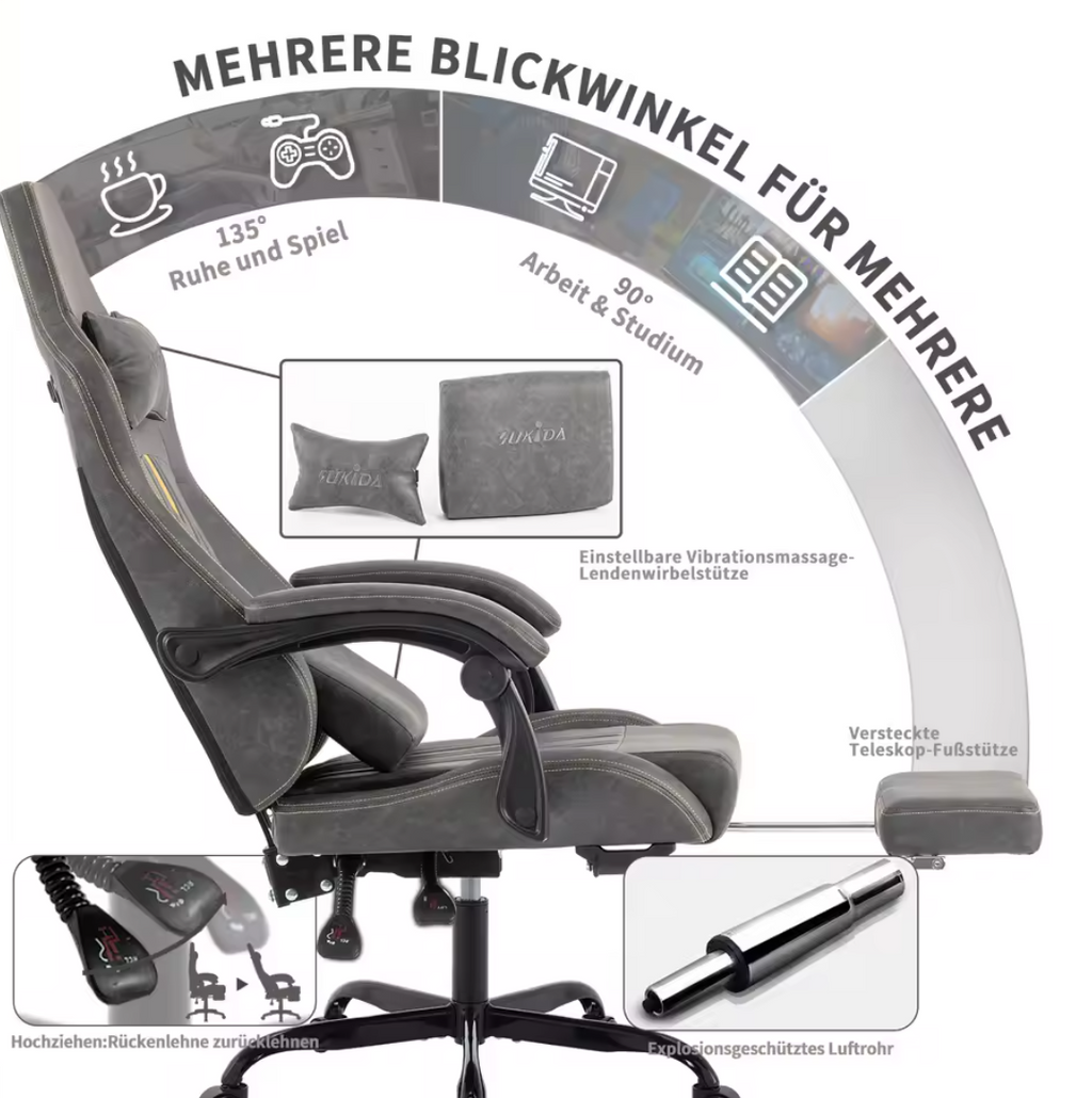 Gamingstuhl Bürostuhl Schreibtischstuhl mit Fußstütze Lederimitat Ergonomisch