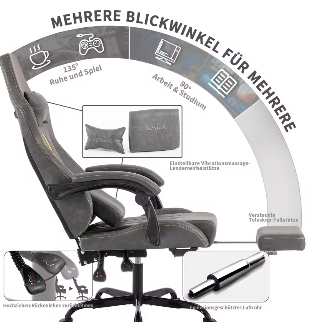 Gamingstuhl Bürostuhl Schreibtischstuhl mit Fußstütze Lederimitat Ergonomisch