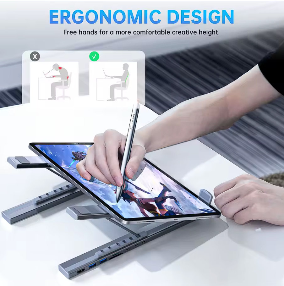Aluminium 7-in-1 Laptop Ständer HUB mit SD/TF, USB, HDMI, PD100W, USB-C